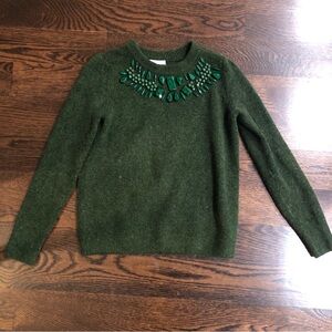 H&M Dark Green Sweater with Bead and Jewel Accents Size XS